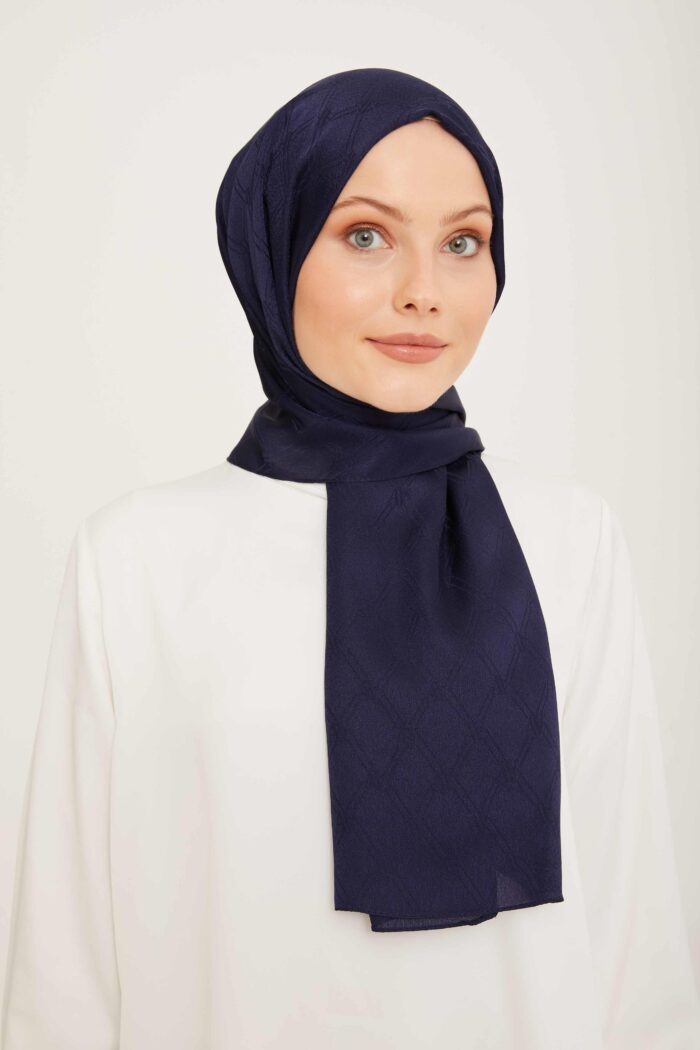 Armine Trend Jan Jan Lacivert Monogram Desenli Jakar Şal 6-21178 - Görsel 1
