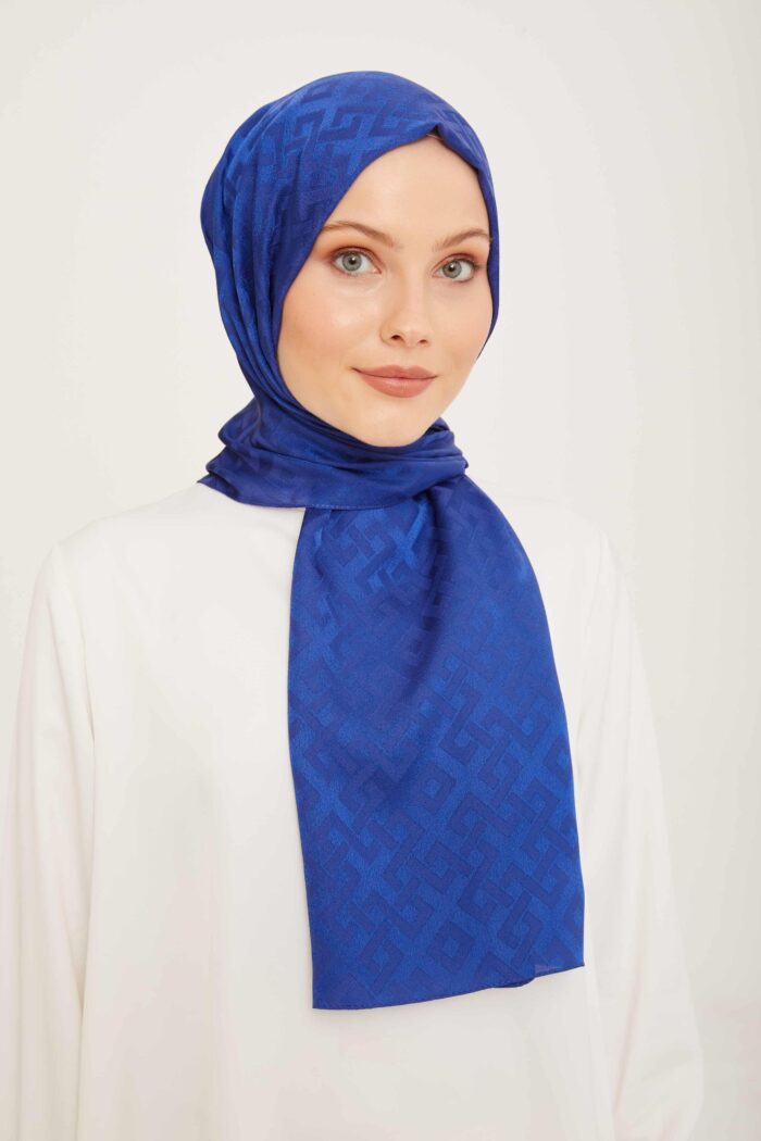 Armine Trend Jan Jan Mavi Geometrik Desen Jakar Şal 5-21183 - Görsel 1