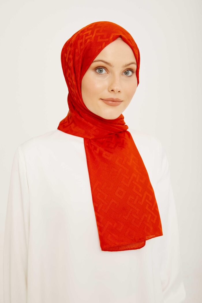 Armine Trend Jan Jan Turuncu Geometrik Desen Jakar Şal 5-21219 - Görsel 1