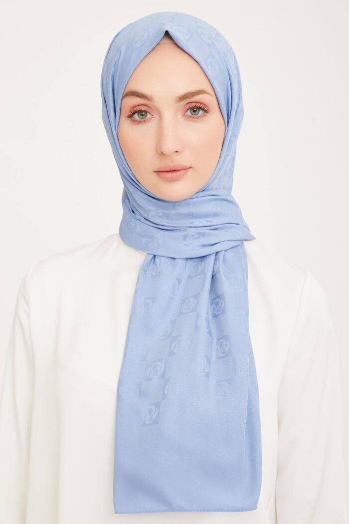 Armine Trend Lıfe Jakarlı Mavi A Logo Dama Desen Şal 23046 - Görsel 1