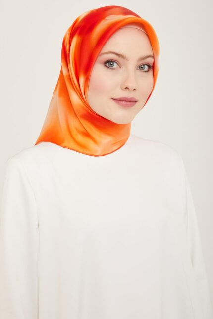 Armine Turuncu - Soğan Kabuğu Geçişli Çiçek Desen Sura İpek Eşarp 9124 - 86