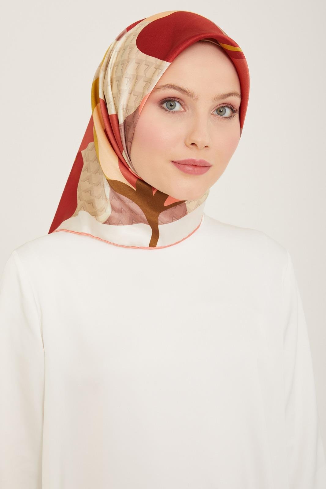 armine-visne-curugu-pembe-lale-desen-t-eff-ee Armine Vişne Çürüğü - Pembe Lale Desen Tivil İpek Eşarp 9119 - 33 - Görsel 1