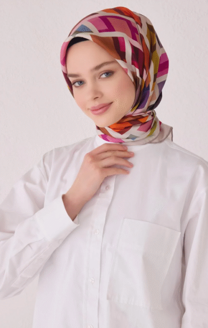 Belli Tivil İpek Eşarp 4051 - 06 Pembe Karışık Desen