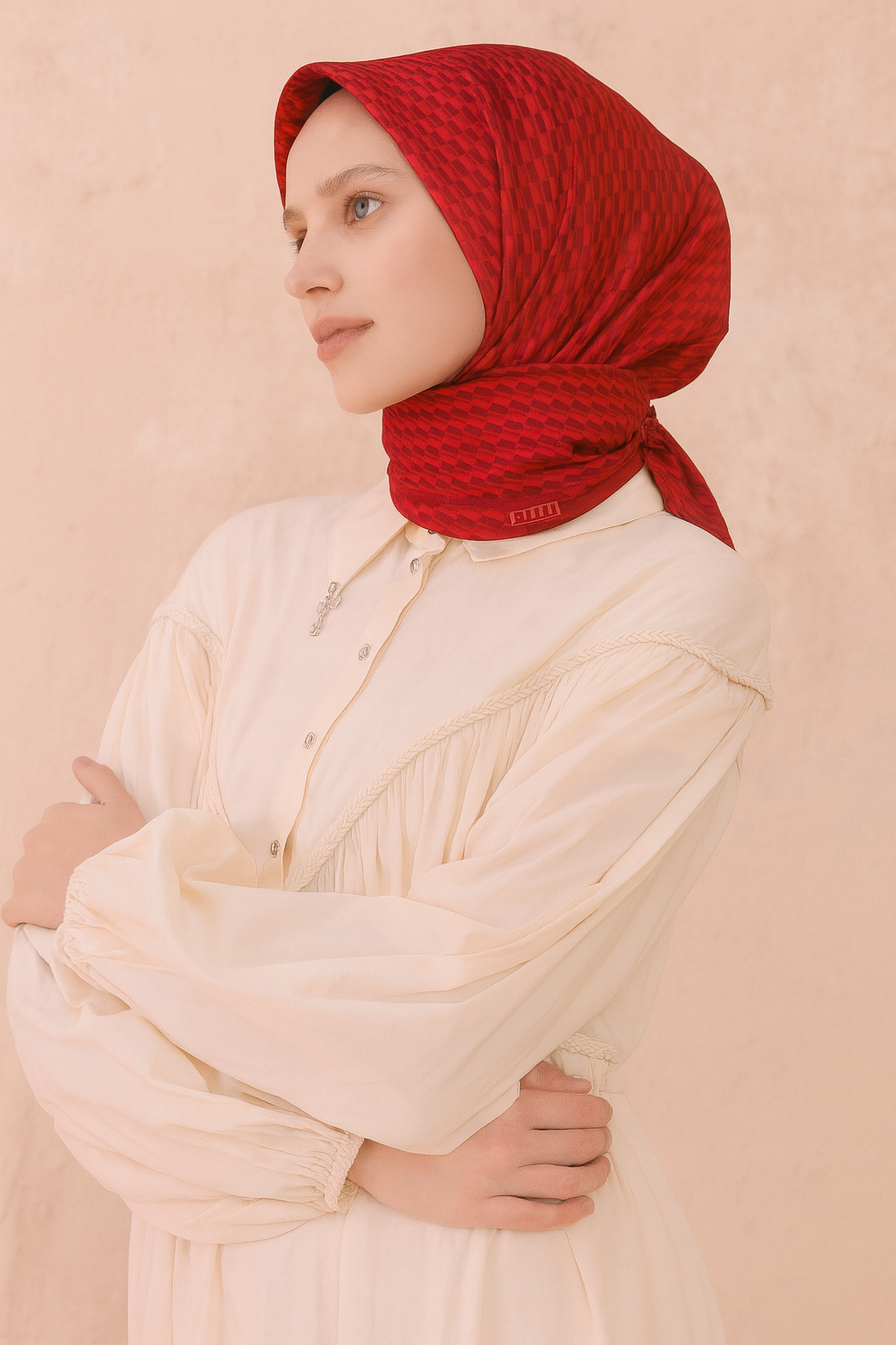 belli-tivil-ipek-esarp-4124-33-kirmizi-44-3f2 Belli Tivil İpek Eşarp 4124 - 33 Kırmızı Karışık Desen - Görsel 1