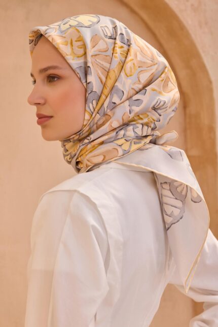 Belli Tivil Saf İpek Eşarp 4114- 85 Gri Karışık Desen