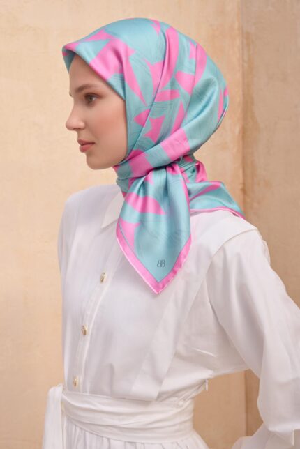 Belli Tivil Saf İpek Eşarp 4123 - 33 Pembe Karışık Desen