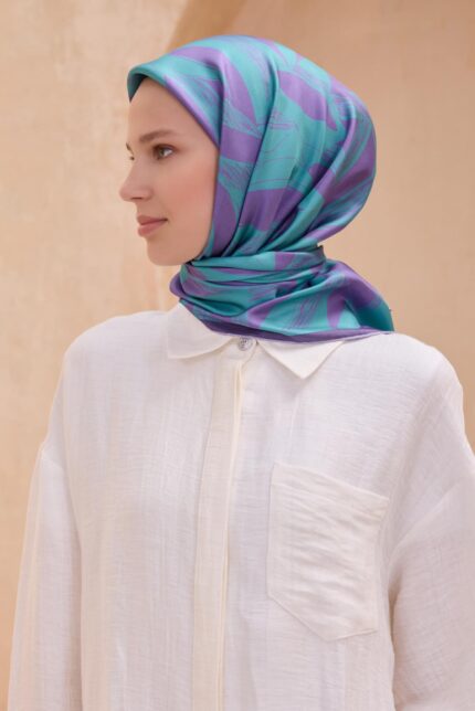 Belli Tivil Saf İpek Eşarp 4123-36 Mor Karışık Desen