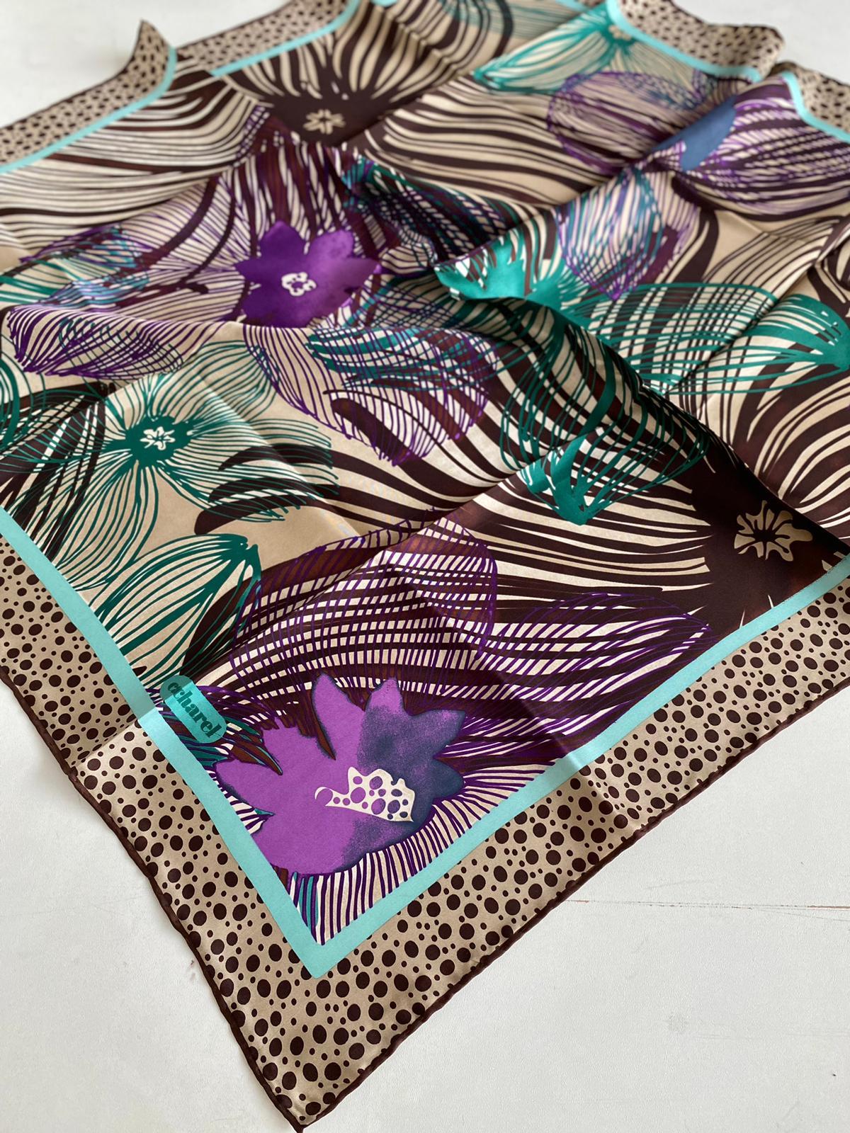 cacharel-tivil-ipek-esarp-44428-kahver-f6-27d Cacharel Tivil İpek Eşarp 44428 Kahverengi Karışık Desen - Görsel 1