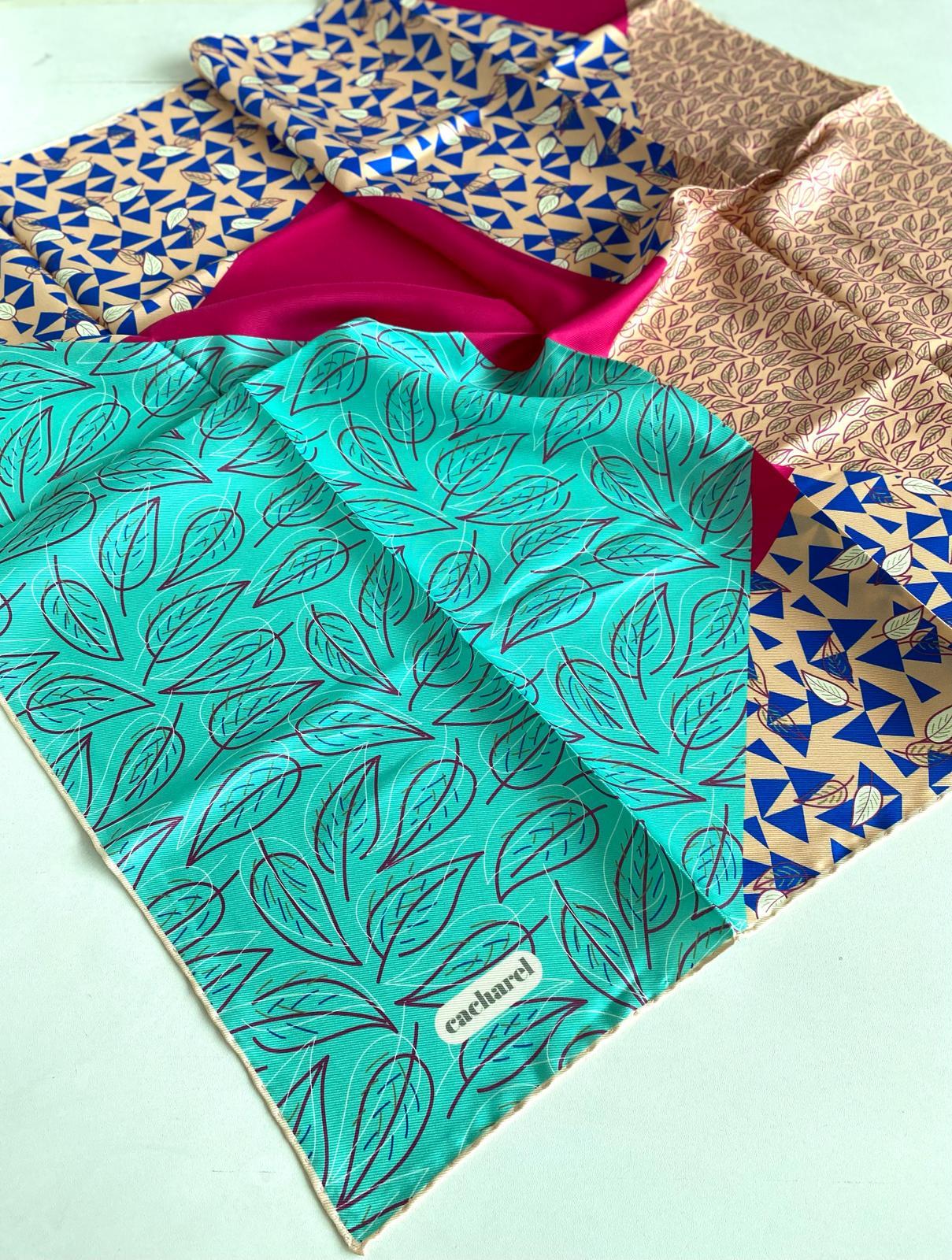 cacharel-tivil-ipek-esarp-46495-turkua-f-add9 Cacharel Tivil İpek Eşarp 46495 Turkuaz Mavi Karışık Desen - Görsel 1