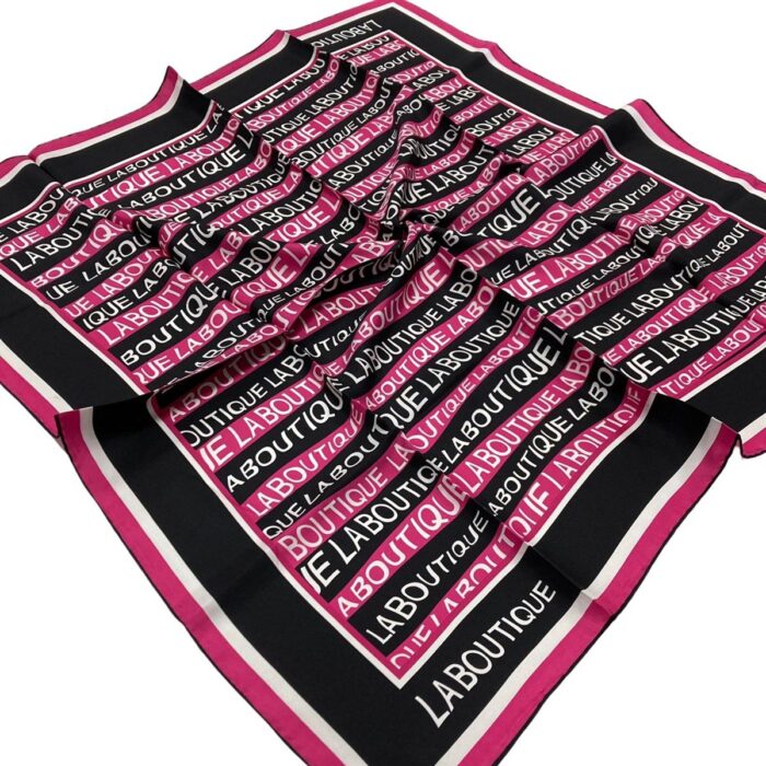 La Boutique Defolu Siyah Pembe Desenli Tivil İpek Eşarp 1631-07 - Görsel 1