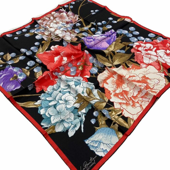 La Boutique Siyah Çiçek Desenli Sura İpek Eşarp 1567-09 - Görsel 1
