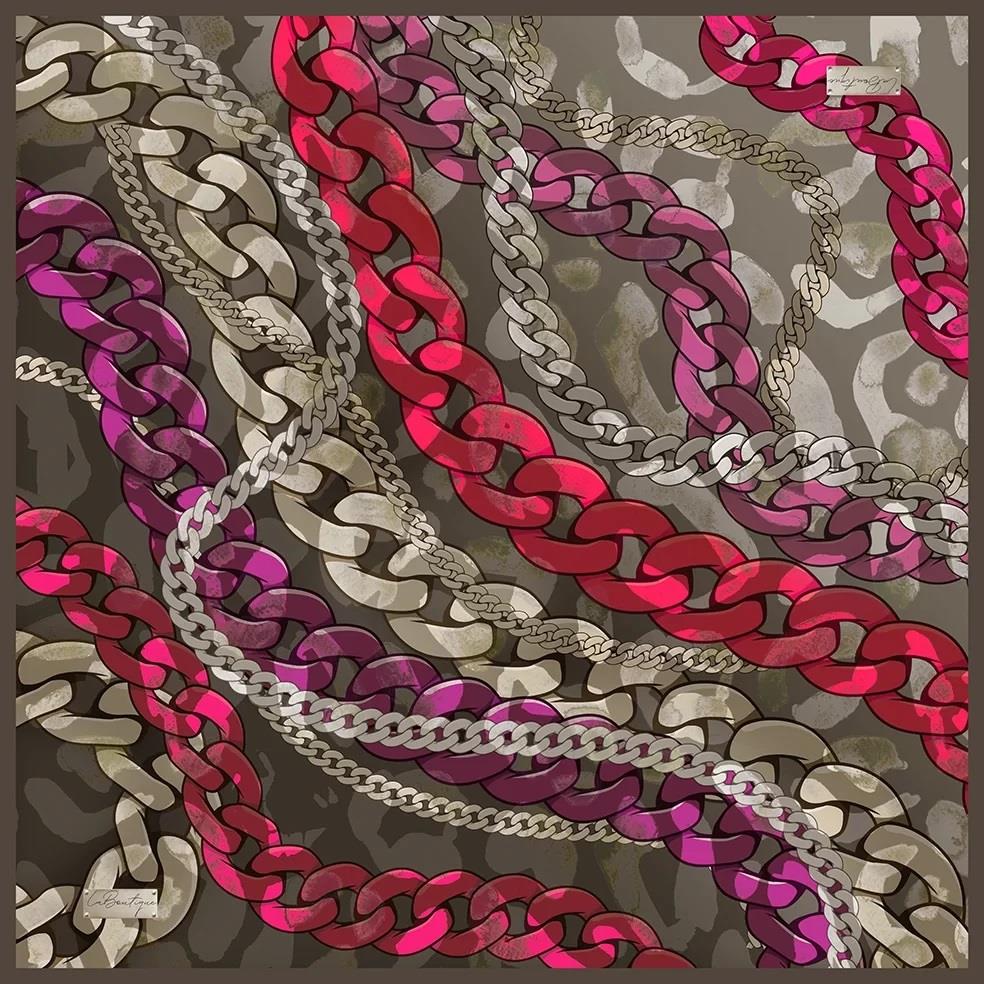 la-boutique-tivil-ipek-esarp-2174-03-f-416b-a La Boutique Tivil İpek Eşarp 2174 - 03 Fuşya - Vizon Zincir Desen - Görsel 1