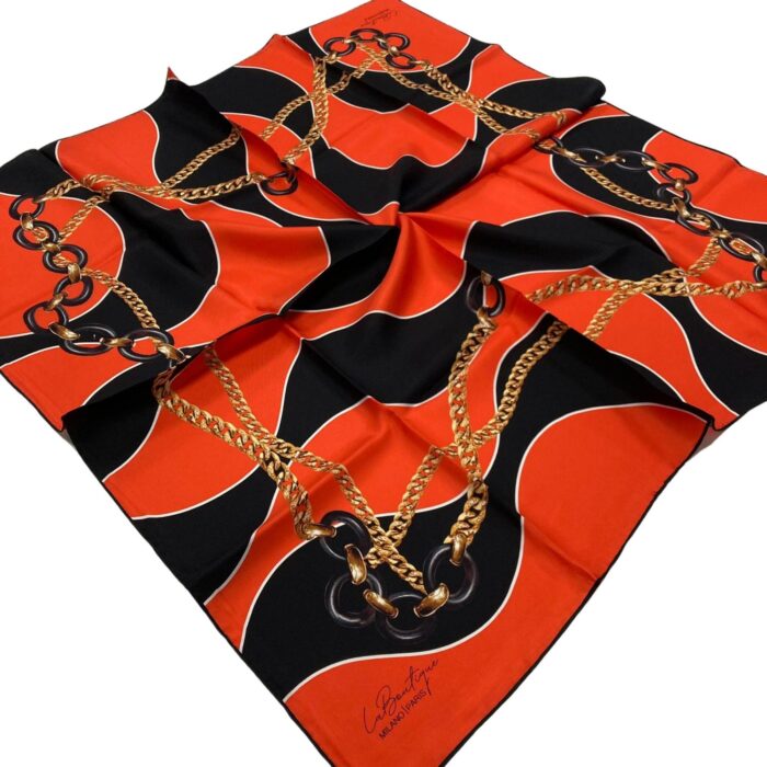 La Boutique Turuncu Desenli Sura İpek Eşarp 1651-06 - Görsel 1