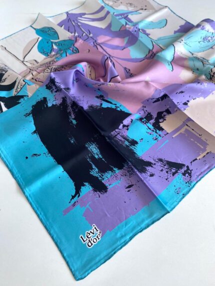 Levidor Tivil Saf İpek Eşarp 49276 Mavi Karışık Desen