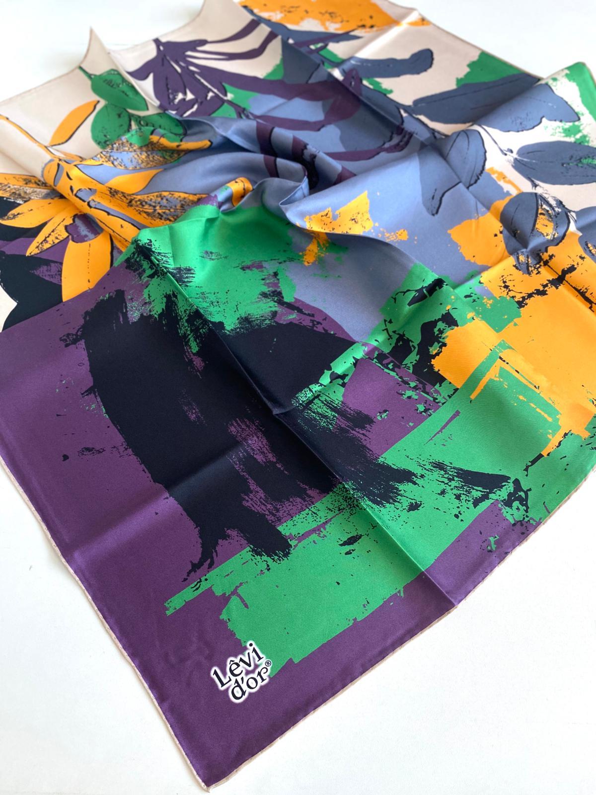 levidor-tivil-saf-ipek-esarp-49278-mur-ab177 Levidor Tivil Saf İpek Eşarp 49278 Mürdüm Karışık Desen - Görsel 1