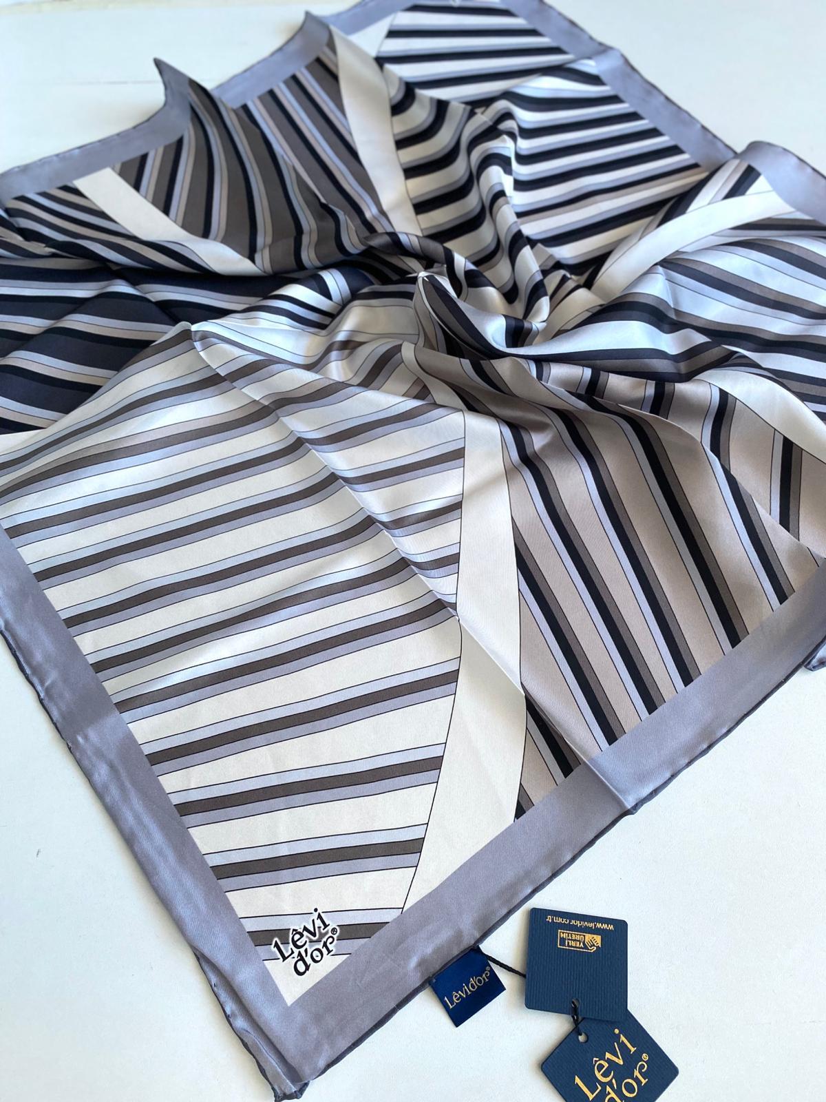 levidor-tivil-saf-ipek-esarp-49469-gri-be1-68 Levidor Tivil Saf İpek Eşarp 49469 Gri Karışık Desen - Görsel 1