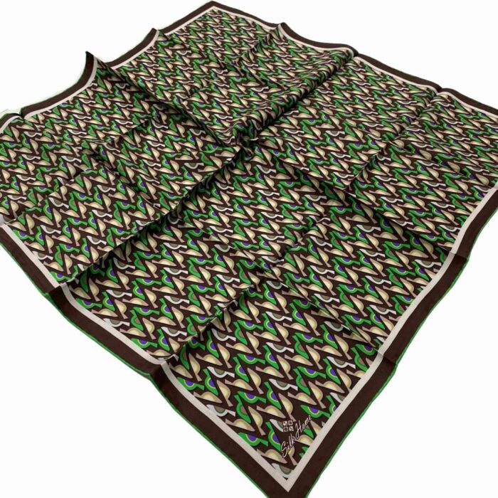 Silk Home Acı Kahve-Yeşil Geometrik Desenli Tivil İpek Eşarp 11413-208 - Görsel 1