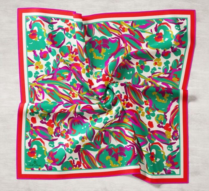 Silk Home Anestezi Yeşili-Mor Desenli Tivil İpek Eşarp 11405-03 - Görsel 1