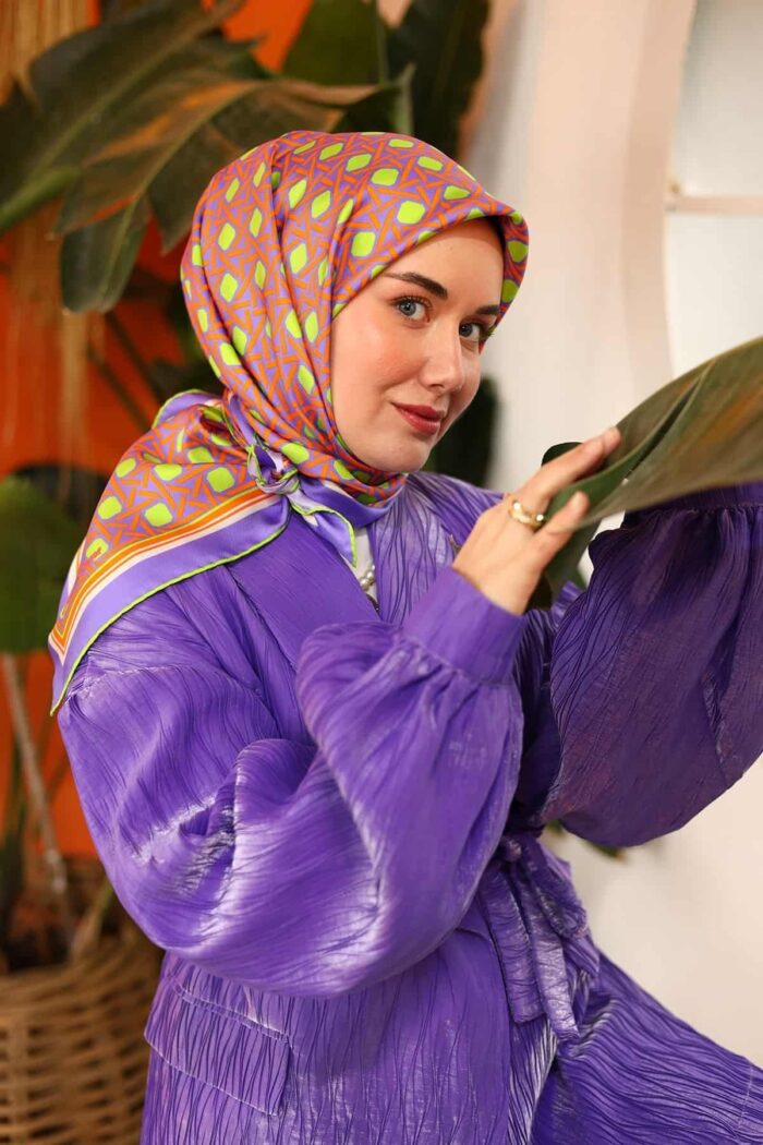 Silk Home Eflatun Turuncu Karma Desen Tivil İpek Eşarp 11424-72 - Görsel 1