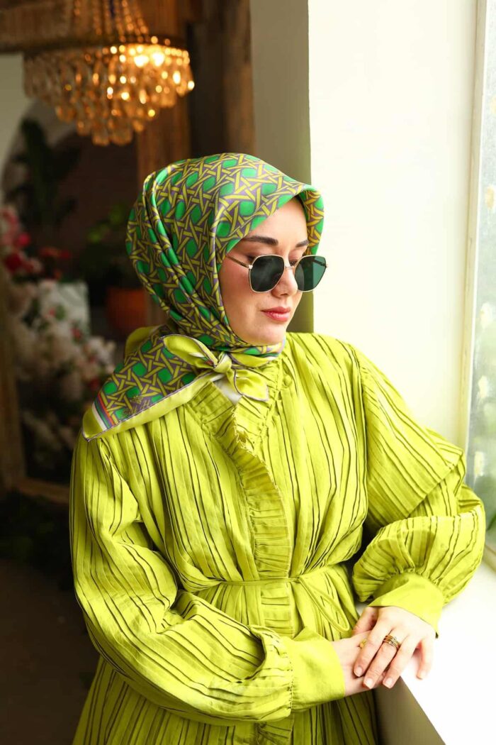 Silk Home Eflatun Yeşil Karma Desen Tivil İpek Eşarp 11424-63 - Görsel 1