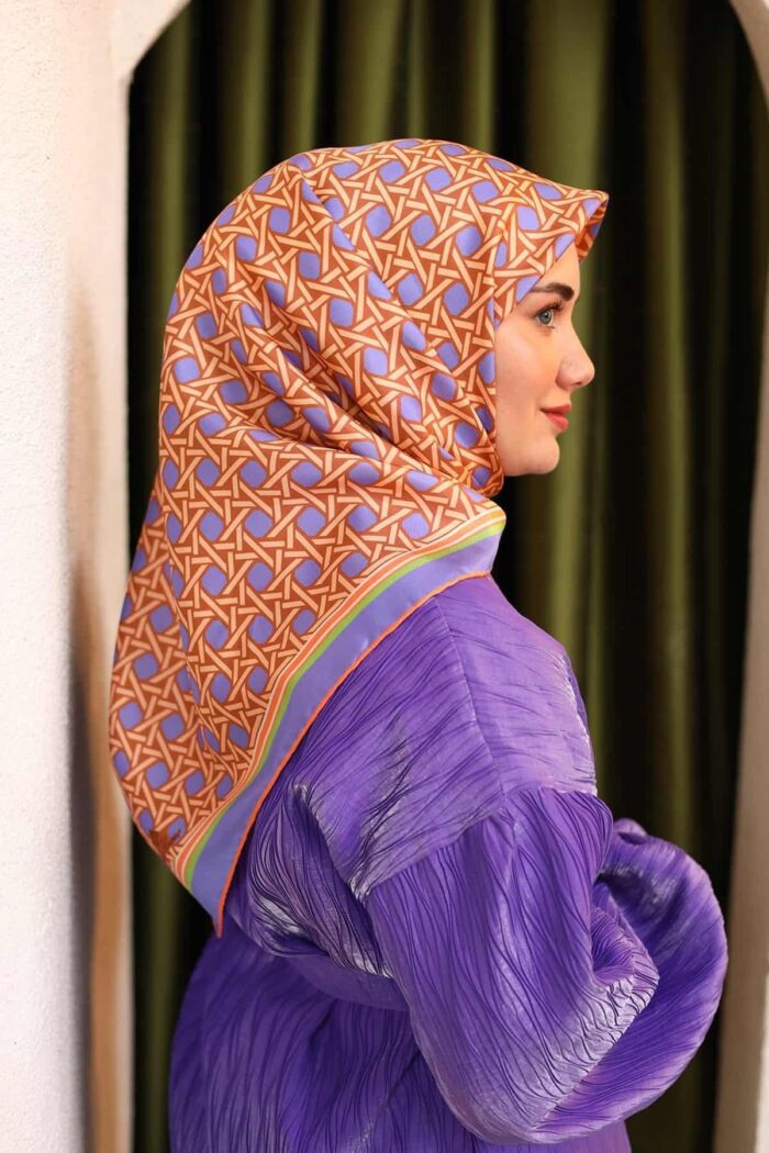 Silk Home Lila-Somon Karma Desen Tivil İpek Eşarp 11424-64 - Görsel 1
