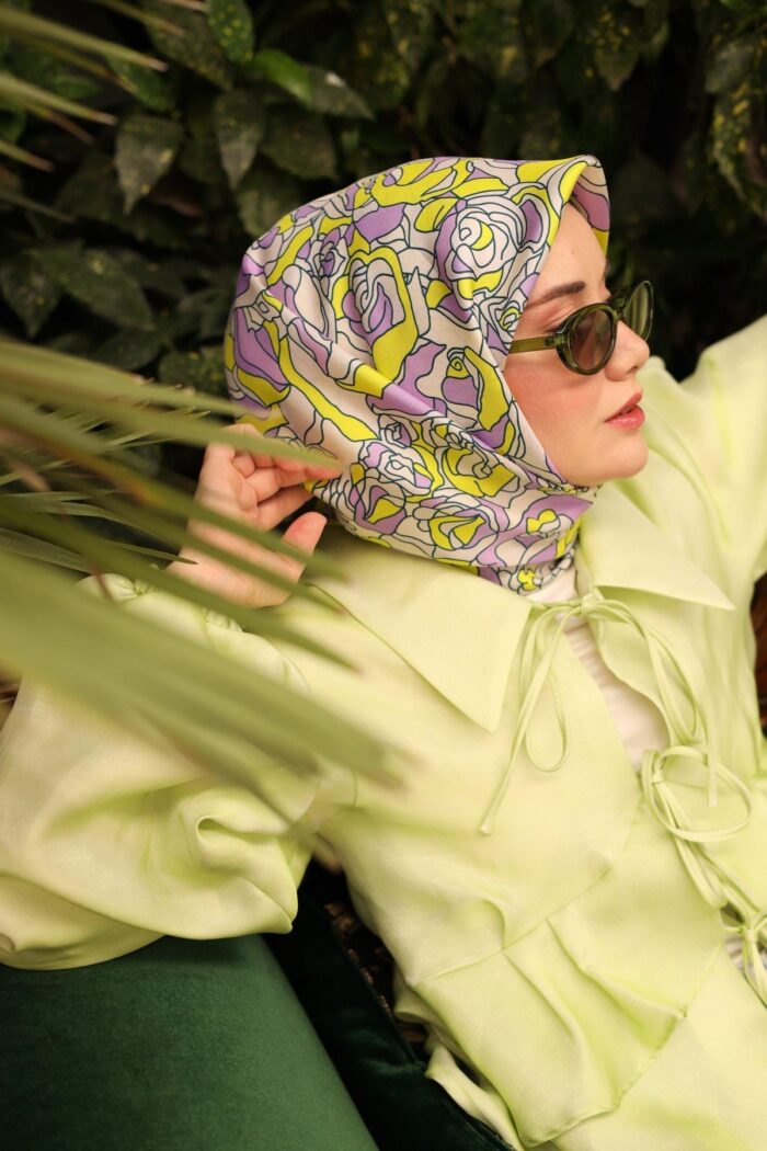 Silk Home Lila Tivil İpek Eşarp 11434-27 Çiçek Desen - Görsel 1