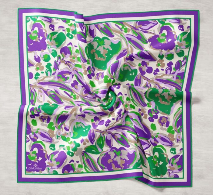 Silk Home Mor-Vizon Desenli Tivil İpek Eşarp 11405-20 - Görsel 1