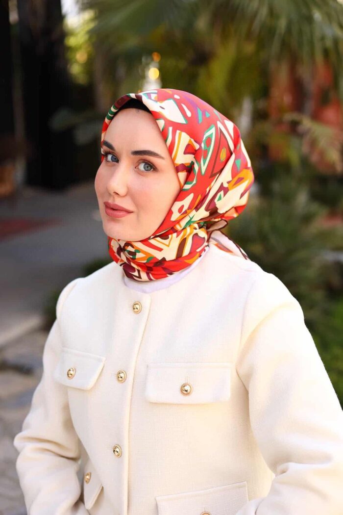 Silk Home Nar Çiçeği Vizon Karma Desen Tivil İpek Eşarp 11427-42 - Görsel 1