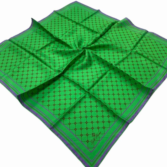 Silk Home Neon Yeşili Monogram Desenli Tivil İpek Eşarp 11393-95 - Görsel 1