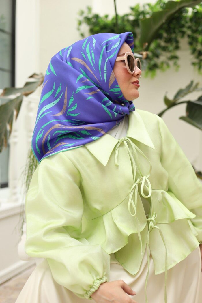 Silk Home Saks Vizon Desenli Tivil İpek Eşarp 11432-01 - Görsel 1