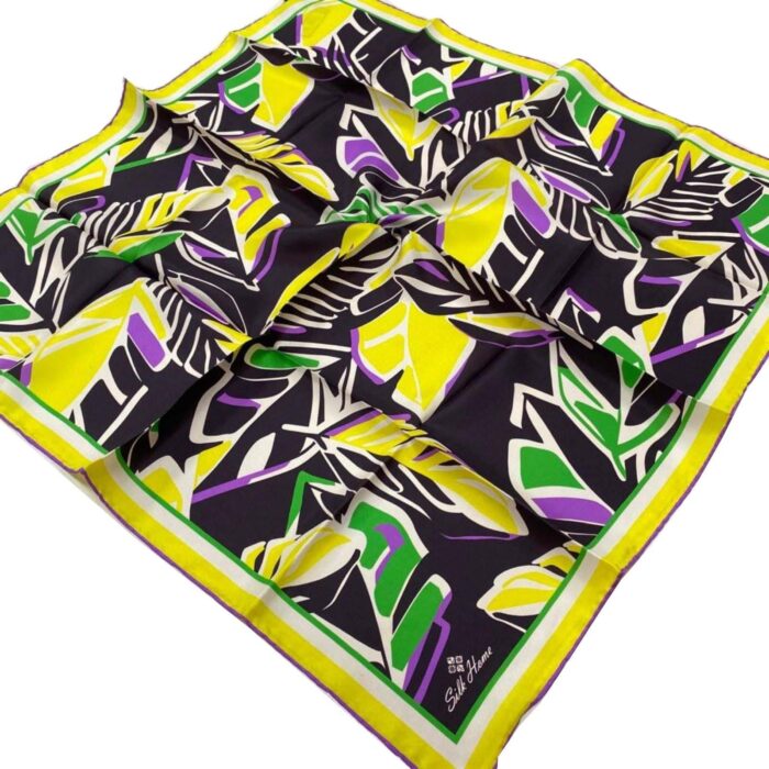 Silk Home Sarı-Yeşil Geometrik Yaprak Desen Tivil İpek Eşarp 11407-610 - Görsel 1