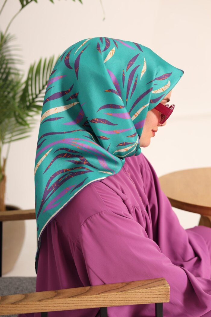 Silk Home Tivil İpek Eşarp 11432-35 Yeşil Eflatun - Görsel 1