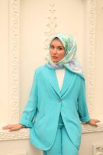Silk Home Tivil İpek Eşarp 11439-15 Turkuaz Karışık Desen - Görsel 2