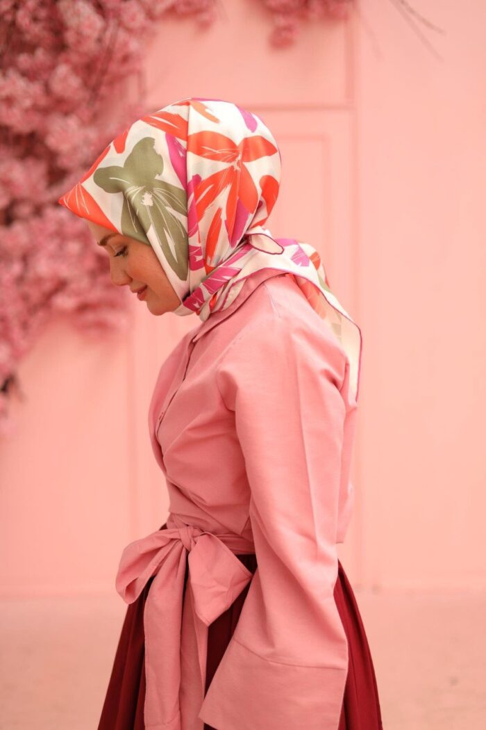 Silk Home Tivil İpek Eşarp 11439-16 Pembe Karışık Desen - Görsel 1