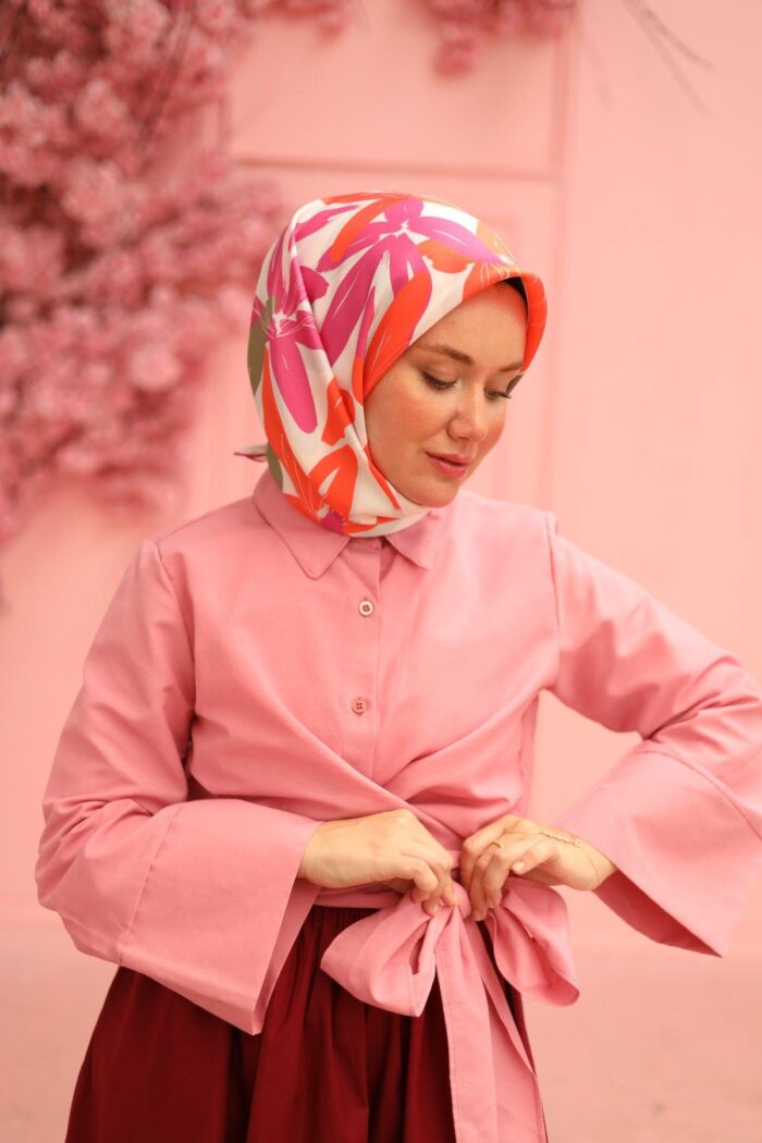 Silk Home Tivil İpek Eşarp 11439-16 Pembe Karışık Desen - Görsel 2