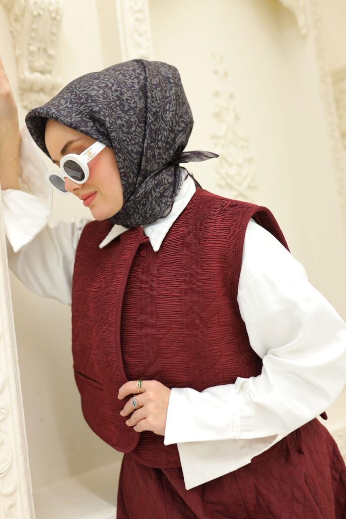 Silk Home Tivil İpek Eşarp 11459-12 Küllü Gri Karışık Desen - Görsel 1