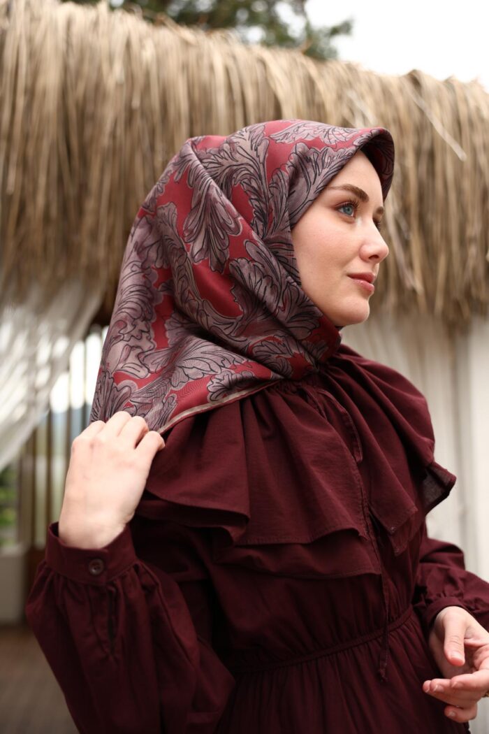 Silk Home Tivil İpek Eşarp 11468-39 Koyu Kırmızı Karışık Desen - Görsel 1