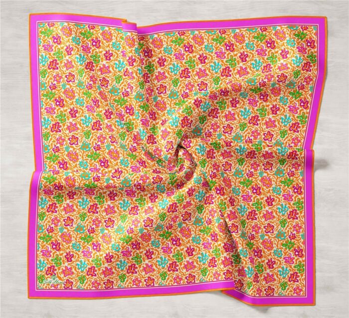 Silk Home Turuncu Pembe Karma Desen Tivil İpek Eşarp 11428-02 - Görsel 1