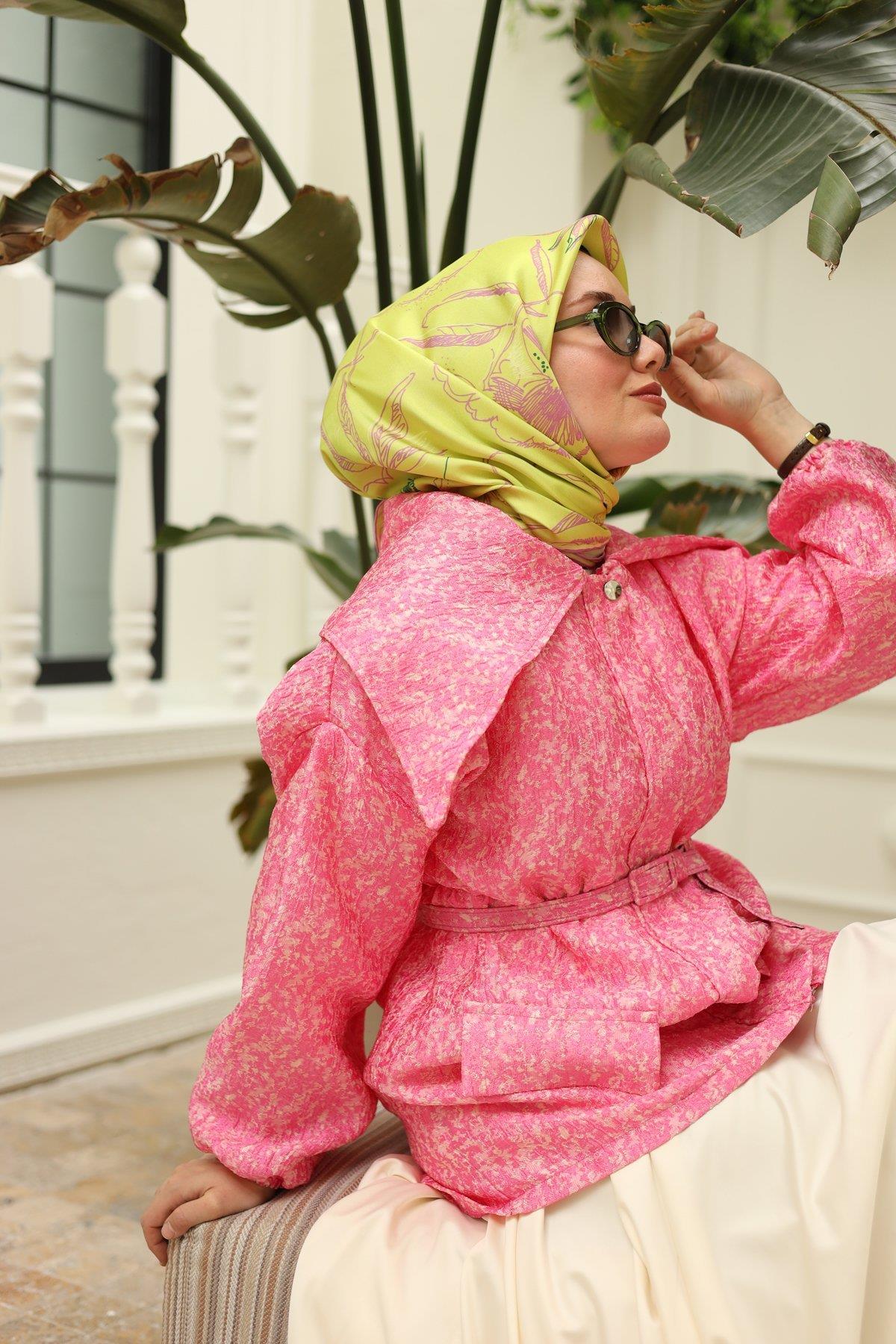 silk-home-yesil-pembe-desenli-tivil-ip-f68a-4 Silk Home Yeşil Pembe Desenli Tivil İpek Eşarp 11433-19 - Görsel 1