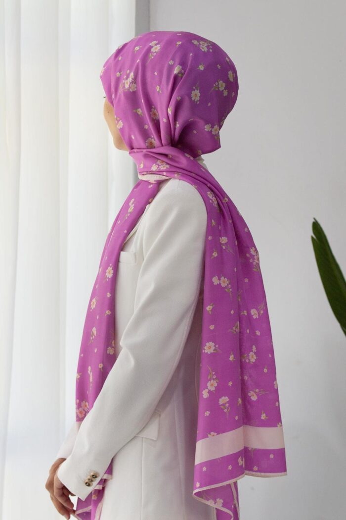 Vissona İpek Fresh Şal 60343-0023 Pembe- Krem Çiçek Desen - Görsel 1
