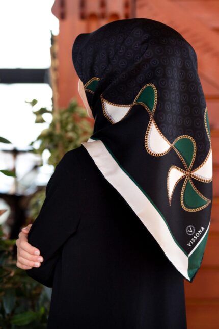 Vissona Tivil İpek Eşarp 14256 - 0001 - 0036 Siyah Karışık Desen