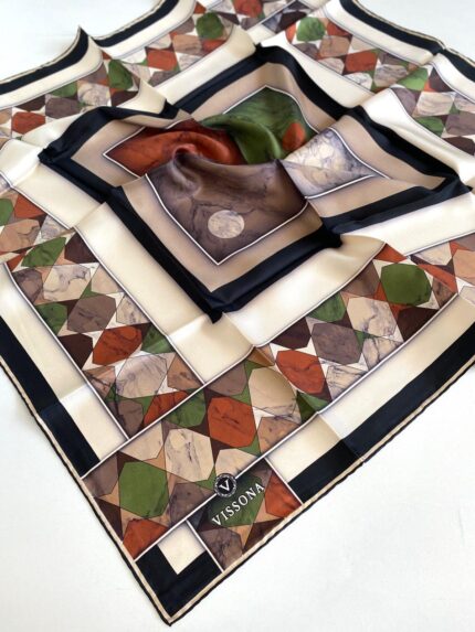 Vissona Tivil İpek Eşarp 17242 - 9 - 0037 - 0014 Siyah Karışık Desen