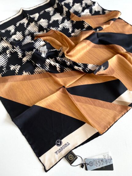 Vissona Tivil İpek Eşarp 51056 - 3 - 0011 - 0001 Siyah Karışık Desen