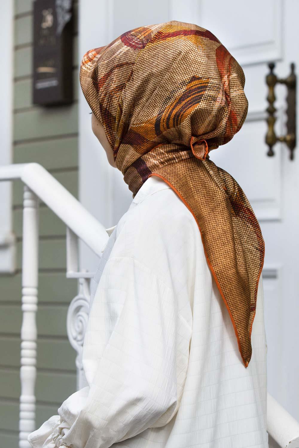 vissona-tivil-ipek-esarp-7405-0004-001-46a4- Vissona Tivil İpek Eşarp 7405 - 0004 - 0014 Turuncu Karışık Desen - Görsel 1