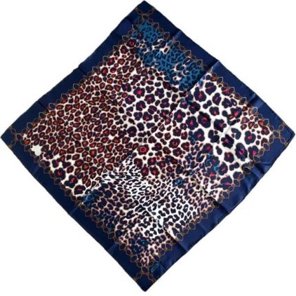 Aker Defolu Tivil İpek Eşarp 36429 Lacivert Leopar Desen