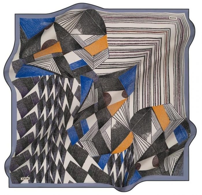 Aker Koyu Buz Mavisi-Krem Geometrik Desen Tivil İpek Eşarp 8413713-915 - Görsel 1
