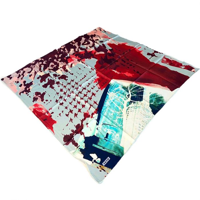 Aker Mavi Karma Desen Tivil İpek Eşarp 8278713-924 - Görsel 1