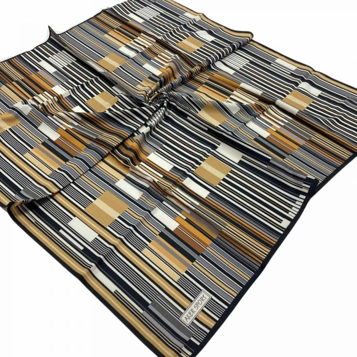 Aker Siyah-Krem Geometrik Desenli Sport Tivil Eşarp 3410797-914 - Görsel 1