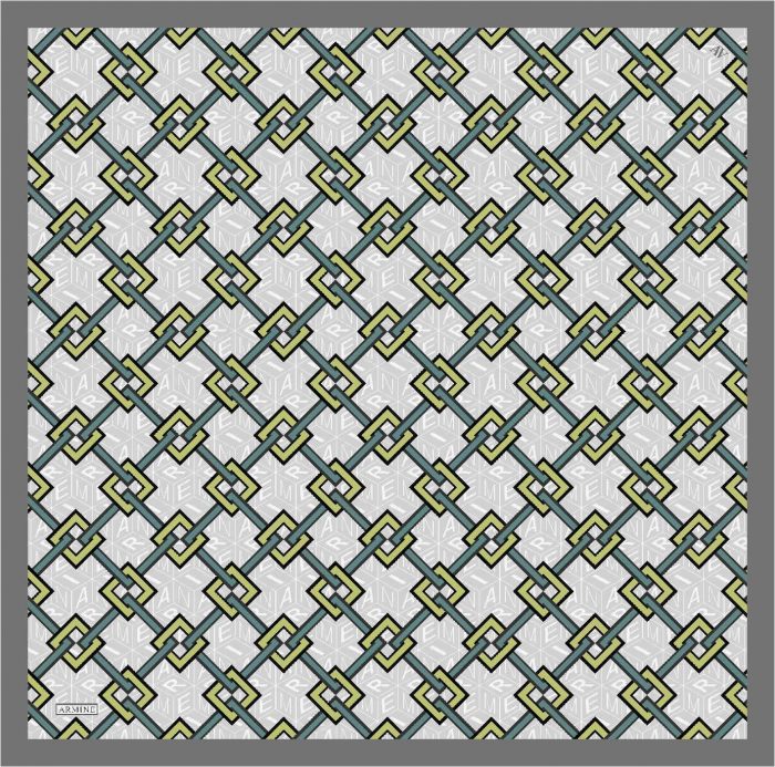 Armine Gümüş Geometrik Desenli Tivil İpek Eşarp 8940-11 - Görsel 1