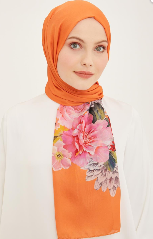 armine-life-sal-3611-13-turuncu-cicek-74a414 Armine Life Şal 3611 - 13 Turuncu Çiçek Desen - Görsel 1